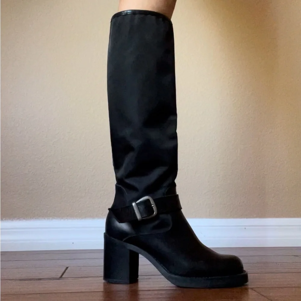 Vintage Y2K Louie Paris France leather chunky block heal platform boots 38 /7